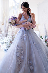 Paris Blue Lace And Embroidered Ball Gown